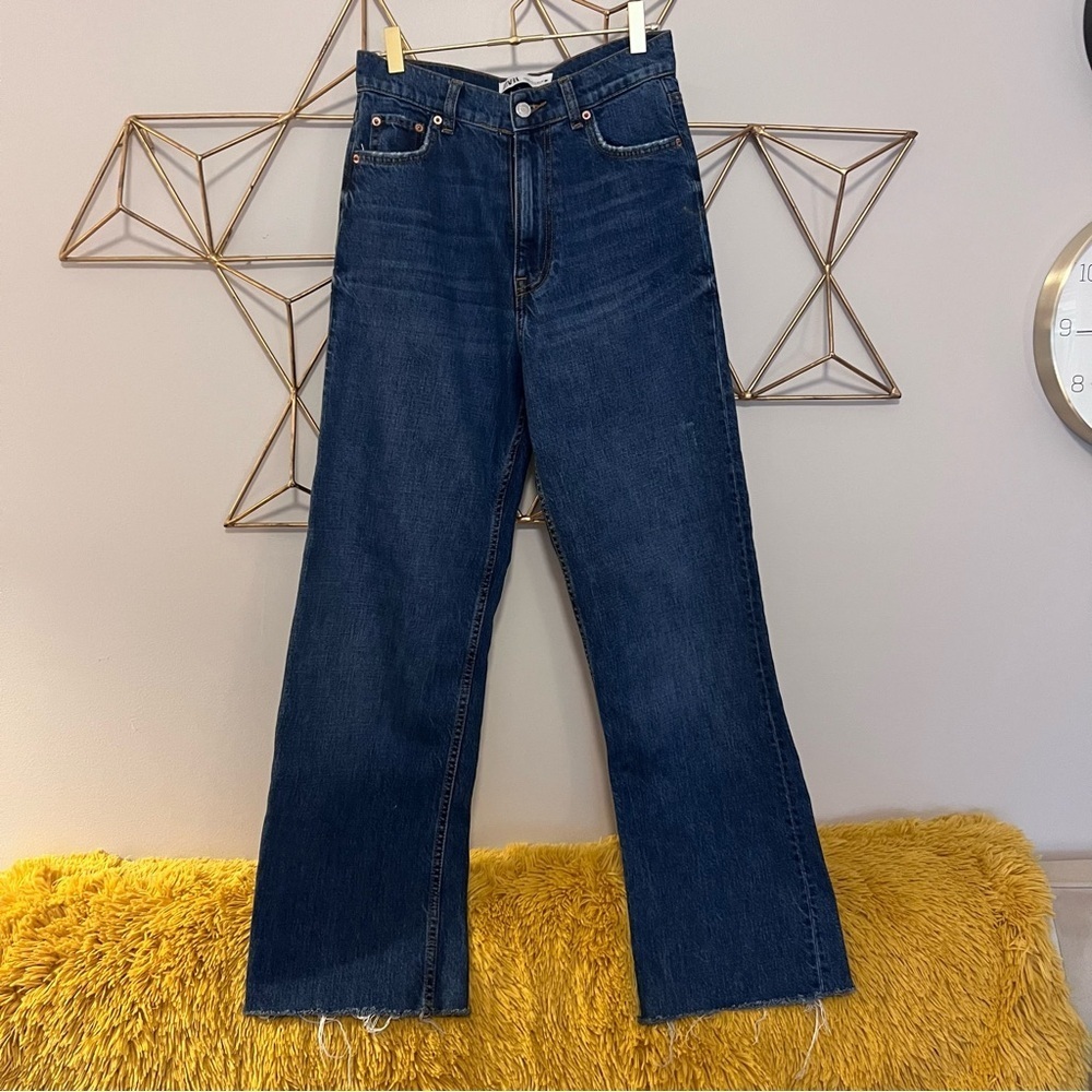 Zara Dark Blue Straight Wide Leg Jeans